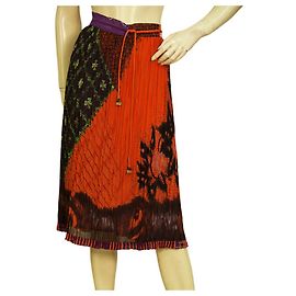 Etro Arancio 100% Gonna midi al ginocchio con coulisse pieghettata in seta 44