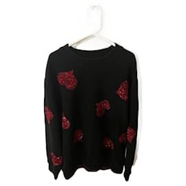 & Other Stories Schwarzer Baumwoll-Sweatshirt mit roten Paillettenherzen