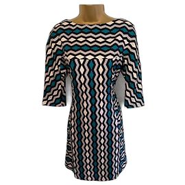 MILLY New York Damenkleid aus blaugrüner, schwarzer Seide mit kurzen Ärmeln, USA 6 Vereinigtes Königreich 10 EU 38