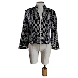 JS Collections Polka Dot Seidenblazer Schwarz Weiß - Vintage