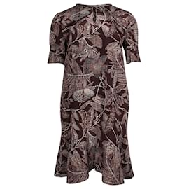 Chloé VESTIDO FLORES CON FALDA CAMISA CHLOE EN SEDA MARRÓN
