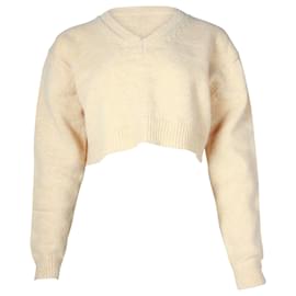 Acne Studios Suéter Cropped Decote V em Lã Amarelo Pastel