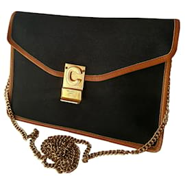 Céline Umhängetasche schwarz camel Leder und Canvas