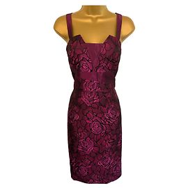 Autre Marque Luis Civit Rosa Lila Blumen Midi-Bleistiftkleid mit breiten Trägern für besondere Anlässe UK 10/12