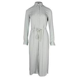 Vestido Camisa Midi com Cinto Theory em Seda Cinza