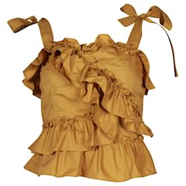 Camiseta sin mangas con cuello cuadrado y volantes en algodón amarillo Cleo de Ulla Johnson