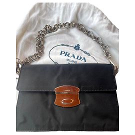 Pochette Prada in Tencel nero con catena