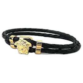 Versace Armband Schwarz Gold Leder Metall