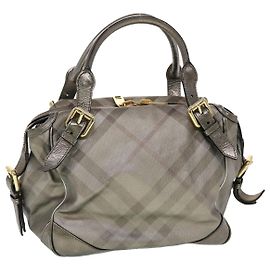 BURBERRY Borsa a Spalla Nova Check Pelle Argento Auth am4544