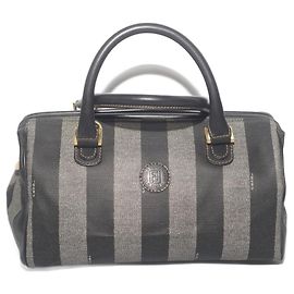 Borsa a mano Fendi Pequin in nylon grigio