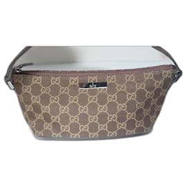 AUTH GUCCI Mini borsa a mano modello GG TELA MARRONE SCURO CON MANICO MARRONE