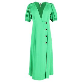 VESTIDO MIDI ENVOLVENTE CON MANGAS ABULLONADAS EN VISCOSA VERDE DE GANNI