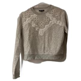 Topshop Cropped Sweatshirt Grau Baumwolle mit weißer Stickerei Größe 36