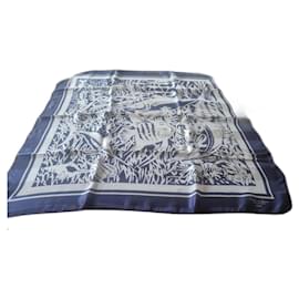 Silks of Lyon handbedrucktes Seidenquadrat Marineblau - Autre Marque
