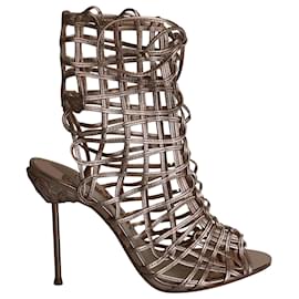 Sandalias con cordones y jaula metálica Delphine de Sophia Webster en cuero dorado - Sophia webster