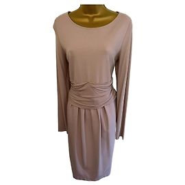 Max Mara Damen Nude Crepe Langarm Midikleid Büroarbeit UK 14 US 10 EU 42