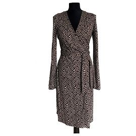 Vestido Diane Von Furstenberg Julian Banded Basket de seda Marrón Negro
