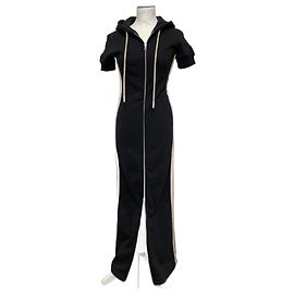 Palm Angels Langkleid Schwarz mit beige Streifen aus Baumwolle