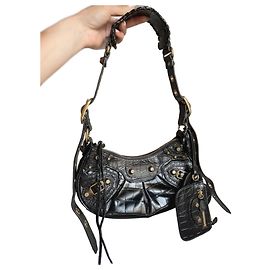 Borsa Balenciaga Passamontagna Nero Coccodrillo Oro