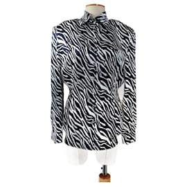 Magda Butrym Seidenhemd Schwarz Zebra Muster
