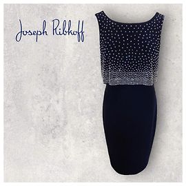 Joseph Ribkoff Damen-Anlasskleid und -Jacke in Marineblau mit silbernem Perlen-Overlay UK 12