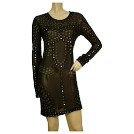 Christopher Kane pour topshop Black Studded Sheer Mini Bodycon robe taille UK 10