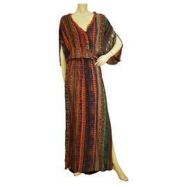 Autre Marque Milla Maxi-Kaftan mit mehrfarbigem Ethno-Print, langes Sommerkleid aus Viskose, Größe S/M