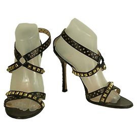 Jimmy Choo Inga Borchie in pelle nera Occhielli Sandali con cinturino Taglia delle scarpe con i tacchi 40