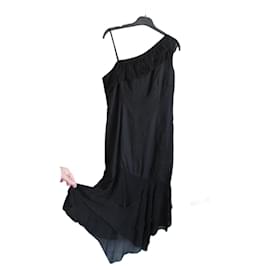 Zapa Kleid aus schwarzem Leinen asymmetrisch
