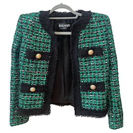 CHAQUETA BLAZER BALMAIN TWEED LENTEJUELAS VERDE FR 40 - Balmain