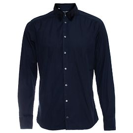 DOLCE & GABBANA, Camisa azul com gola de veludo.