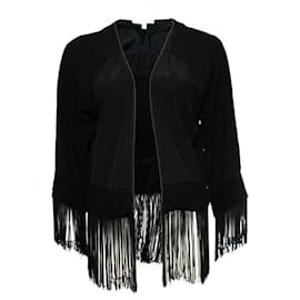 Les Petites…, schwarze halbtransparente Seidenjacke mit Fransen in Größe S. - Autre Marque