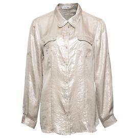 Calvin Klein, Argento metallico / camicetta beige con 2 tasche sul petto nella taglia M.
