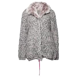Ermanno Scervino Ermanno Scervin, Graue Strickjacke mit Pelzkragen.