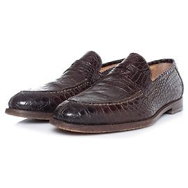 Santoni, mocassini penny in pelle di alligatore marrone