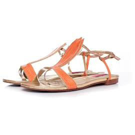 Frühling, Goldene und orangefarbene Schlangenledersandalen. - Autre Marque