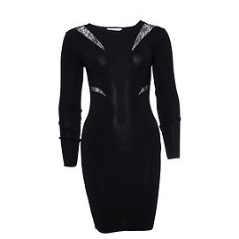 Pinko, vestido elástico negro con detalles de encaje