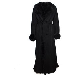 Autre Marque Tony Enzo, Cappotto lammy vintage con cintura in nero