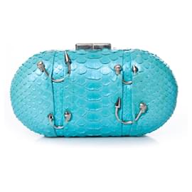 Autre Marque Maison Du Posh, Box-Clutch aus Pythonleder mit Metallic-Beschichtung