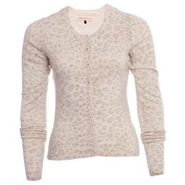 Rebecca Taylor, cardigan in lana color crema con stampa leopardata grigia nella taglia XS.