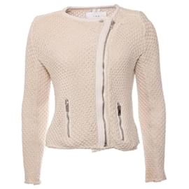 IRO, Weiße gestrickte Blazerjacke mit Lederdetails in Größe 1/S. - Iro