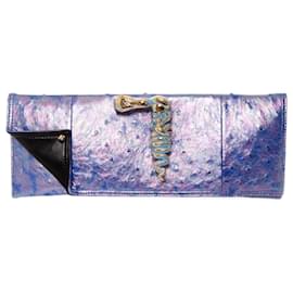Autre Marque Maison Du Posh, Pochette in pelle di struzzo multicolor perla con 14k anello serpente placcato oro.