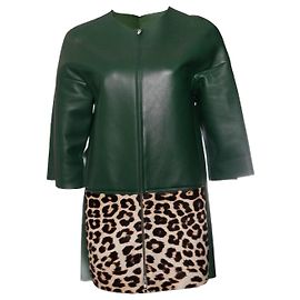 Céline Celine, Giubbotto in pelle verde con cavallino leopardato