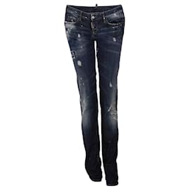 Dsquared2, Jean déchiré bleu foncé avec des taches de peinture blanche en taille 40IT/XS.