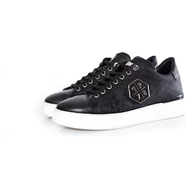 Philipp Plein, black leather lo-top sneakers.