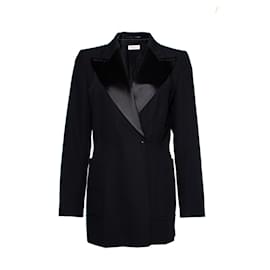 Dries van Noten, Schwarzer Wollblazer mit glänzendem Revers und Druckknöpfen in Größe EU40/l. - Dries Van Noten