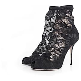 DOLCE & GABBANA, Stivaletti a calza in pizzo stretch. - Dolce & Gabbana