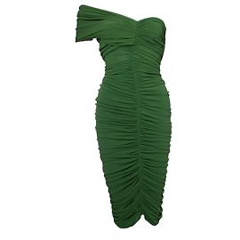 LANVIN, Grünes drapiertes Kleid mit einer Schulter