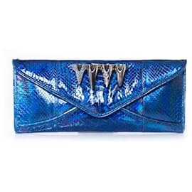 Autre Marque Maison Du Posh, Blaue, metallisch beschichtete Python-Clutch