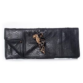 Autre Marque Maison Du Posh, Schwarze Python-Clutch mit Gummibeschichtung